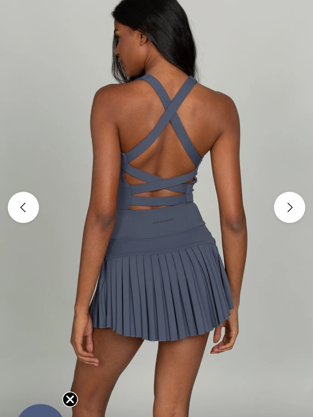 Gold hinge NAVY CRISS CROSS BACK PLEATED TENNIS DRESS